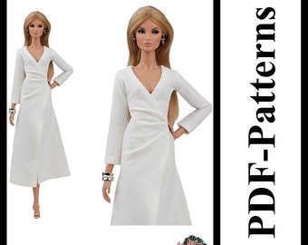 PDF Pattern Beautiful suede dress for 11 1/2″ Pivotal, Repro, Curvy, MTM, Silkstone Barbie doll (no instructions)