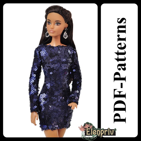 PDF Pattern mini-dress for 11 1/2 Fashion Royalty, FR2, Pivotal, Repro, Made-to-Move, Silkstone barbie doll by Elenpriv