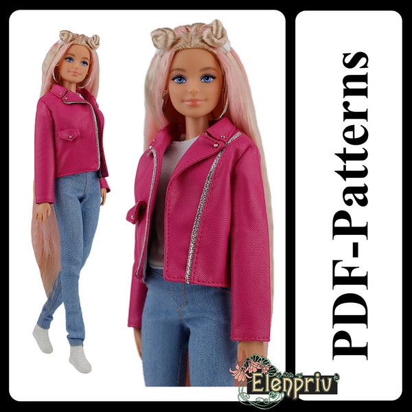 PDF Pattern leather biker jacket for 11 1/2 Poppy Parker, Pivotal, Repro, Curvy, Made-to-Move, Silkstone Barbie doll (WITH INSTRUCTIONS)