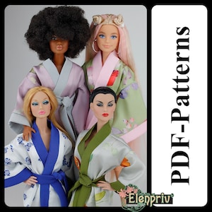 PDF Pattern Kimono robe for 11 1/2 FR2, Pivotal, Repro, Curvy, Made to Move MTM, Silkstone Barbie doll, no instructions by Elenpriv