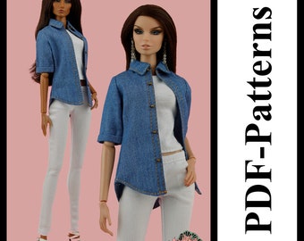 PDF Pattern Shirt for 11 1/2 Fashion Royalty FR2, Pivotal, Repro, Made to Move MTM, Curvy, Silkstone Barbie doll, no instructions Elenpriv