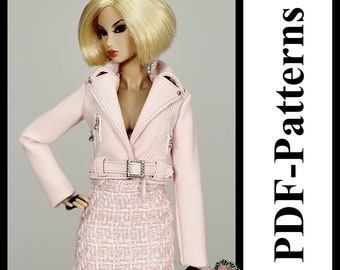 PDF Pattern leather biker jacket for Fashion Royalty FR2 doll (no instructions)