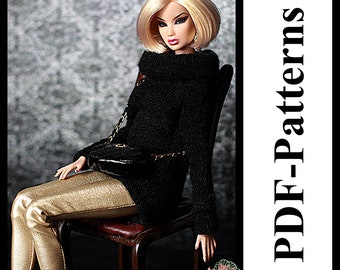 PDF Pattern Sweater for 11 1/2″ Fashion Royalty, FR2, Pivotal, Repro, Made-to-Move, Silkstone barbie doll (no instructions)