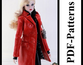 PDF Pattern leather coat for Fashion Royalty FR2 doll (no instructions)