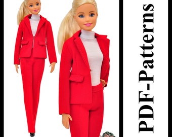 PDF Pattern Jacket pants and top for 11 1/2″ Poppy Parker, Pivotal, Repro, Made-to-Move, Silkstone Barbie doll (no instructions) by Elenpriv