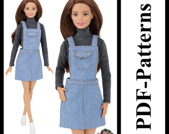 PDF Pattern Denim short sundress for 11 1/2 Poppy Parker, Pivotal, Repro, Made-to-Move, Silkstone Barbie doll (no instructions) by Elenpriv
