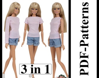 PDF Schnittmuster T-kurz, Langarm oder Tank Top für 11 1/2″ Fashion Royalty, Poppy Parker, Pivotal, MTM, Silkstone Barbie (ohne Anleitung)