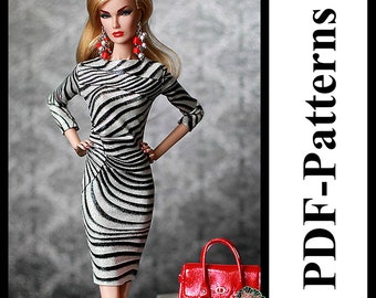 PDF Pattern draped spandex dress for Fashion Royalty FR2  Barbie doll (no instructions)