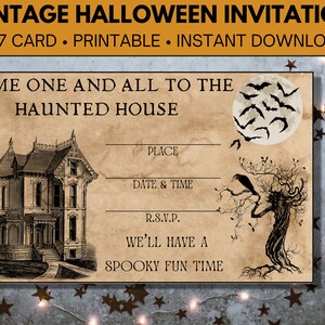 Vintage Halloween Printable Invitation, Haunted House Invite, Halloween Party Invitation, Spooky Invite, Spooky House Party Invitation