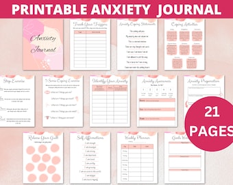 Printable Anxiety Journal, Mental Health, Self Care Journal, Anxiety Relief, Therapy Journal, Wellness Planner, Guided Journal, A4, A5