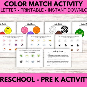 Afdrukbare kleursorteeractiviteit, peuteractiviteit, drukke binder voor peuters, voorschoolse spelletjes, pre K-activiteit, kleurmatch, Montessori leren