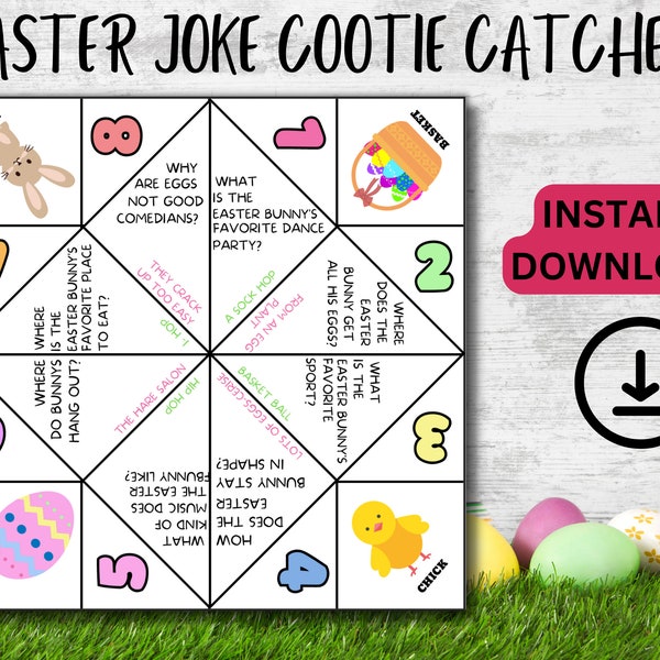 Easter Jokes, Cootie Catcher, Easter Riddles, Easter Game, Easter Games for Kids, Easter Basket Stuffers, Printable Fortune Teller, A4