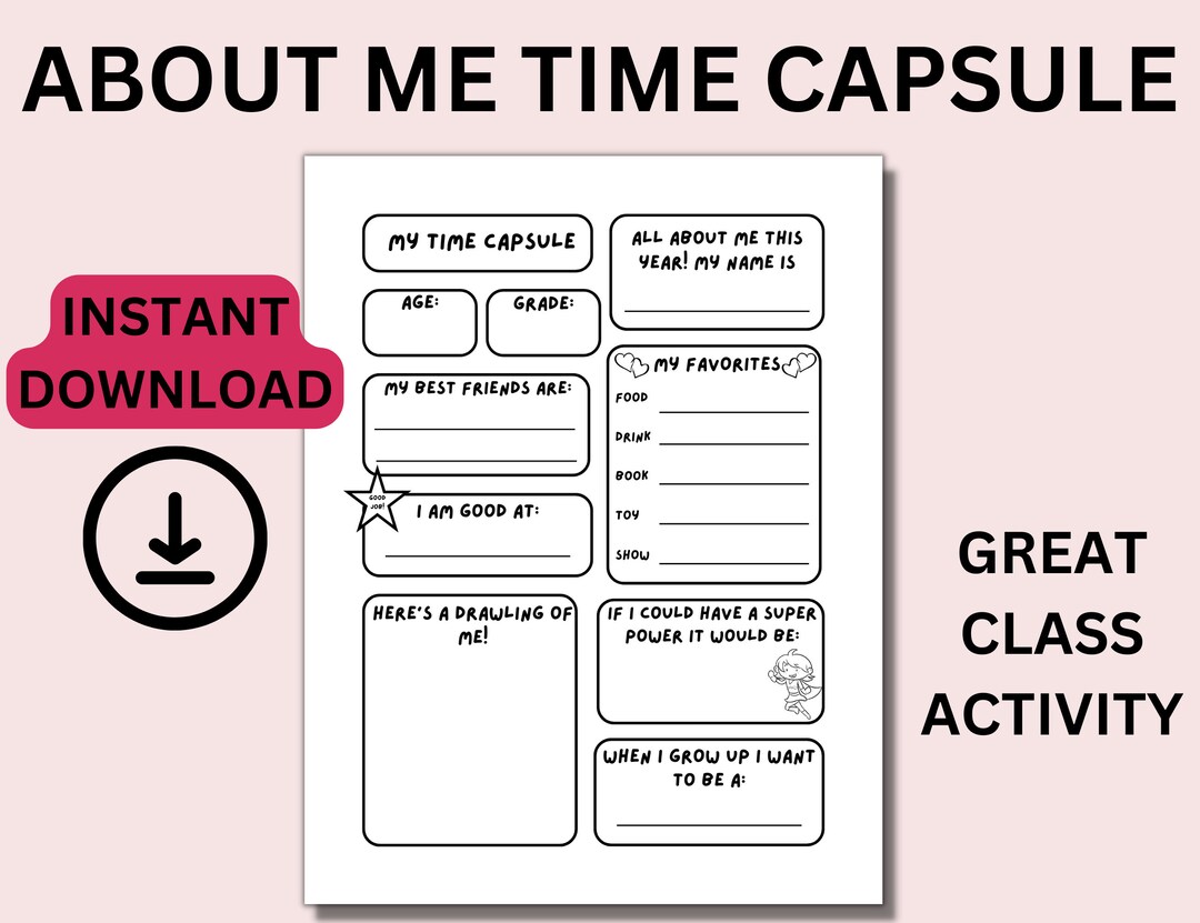 Kid's Time Capsule Worksheet Elementary Worksheet Etsy