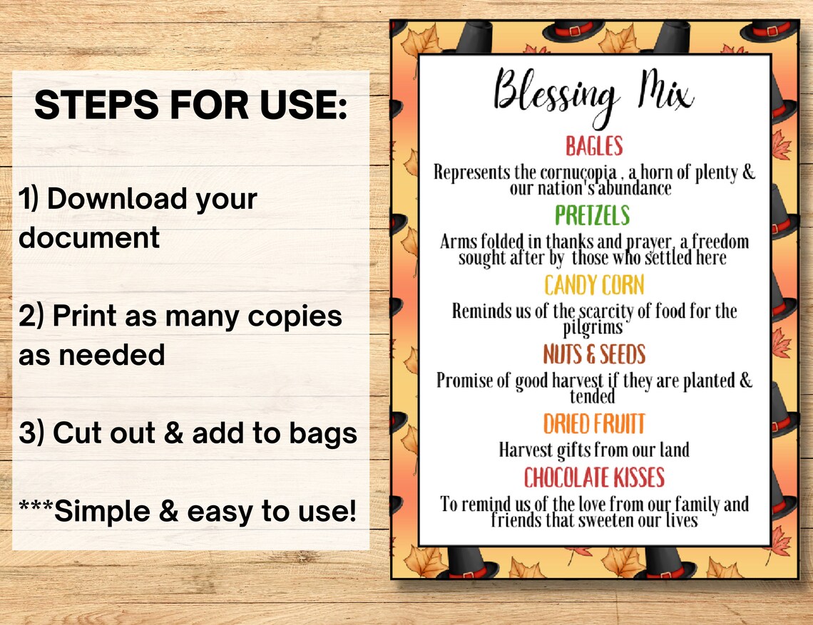 Thanksgiving Blessing Mix Tags, Printable Thanksgiving Tags, Trail Mix ...