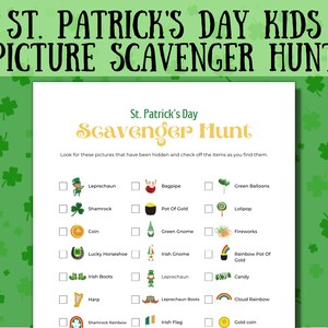 Indoor St Patricks Day Scavenger Hunt Game, Treasure Hunt Clues, Printable St Patricks Day Game, Toddler Treasure Hunt, St Pattys day Game