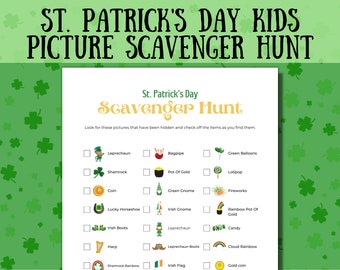 Indoor St Patricks Day Scavenger Hunt Game, Treasure Hunt Clues, Afdrukbaar St Patricks Day Game, Peuter Treasure Hunt, St Pattys Day Game
