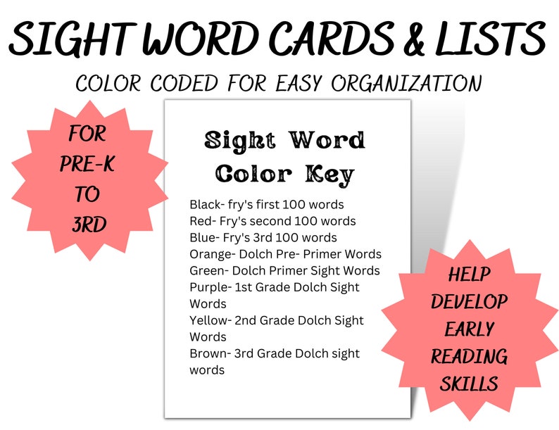 Sight Word Flash Cards Preprimer to 3rd Grade Levels Learn Etsy