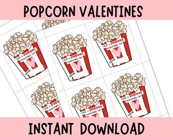 Popcorn Valentines, Popcorn Valentine Tag, Class Valentine Cards, Preschool Valentine, Toddler Valentine, Valentine Exchange, Printable Card