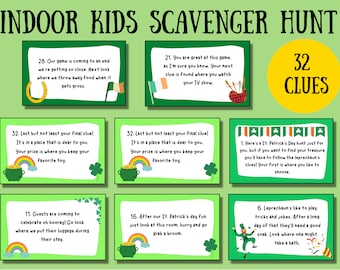 Indoor St Patricks Day Scavenger Hunt Game, Treasure Hunt Clues, afdrukbaar St Patricks Day spel, St Patricks Day activiteit voor kinderen