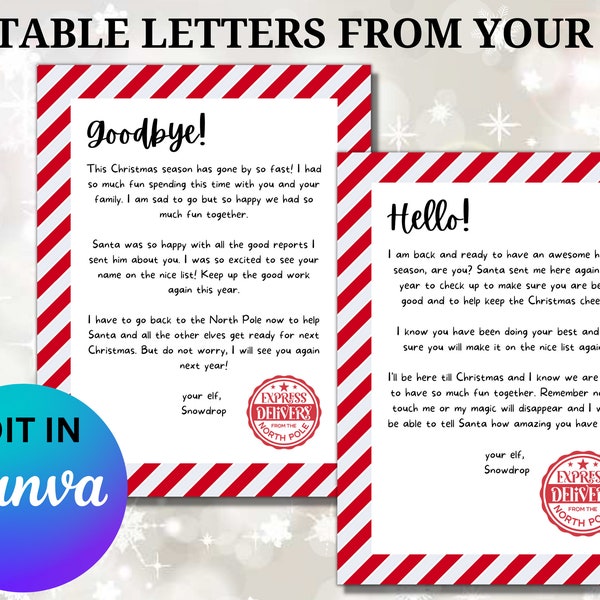 Editable Christmas Elf Return And Goodbye Letters, Letters From Elf, Christmas Elf Letter, Elf Props, Shelf Elf Letter, Elf Letter To Child