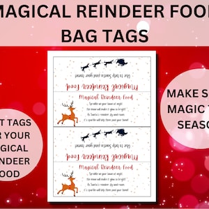 Etichetta alimentare stampabile per renne magiche, Etichette alimentari per renne magiche, Riempimento di calze, Etichetta per le vacanze, Artigianato natalizio, Mangime per renne, Scarica PDF