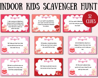 Indoor Valentines Scavenger Hunt Game, Valentine Treasure Hunt Clues, Printable Valentine Game, Valentine Activity For Kids, Kids Game