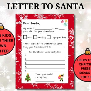 Carta a Santa/ Carta de Navidad/ Tamaño A4/ Querido Santa/ Correo del Polo Norte/ Lista de deseos de Navidad/ Carta de Navidad personalizada/ Correo de Santa