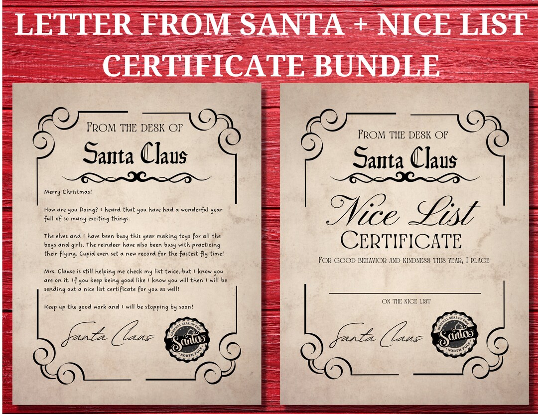 Vintage Letter From Santa Claus A4 Size Nice List Certificate vintage-letter-from-santa-claus-a4-size-nice-list-certificate