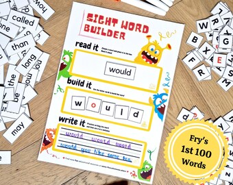 Sight Word Practice, Printable Spelling Game, Fry's First 100 Cards, Homeschool Reading Worksheets, Kindergarten Sight Words, Updated 2022