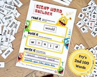 Sight Word Practice, Printable Spelling Game, Fry's Second 100 Cards, Homeschool Reading Worksheets, Kindergarten Sight Words, Updated 2022
