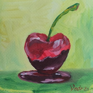 Original Custom Cherry acrylic painting by Vedrina.ART bright colorful painting abstract artwork arthome miniature modern gift wall décor