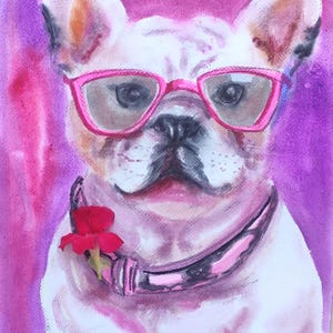 Bulldog francés rosa, obra de arte moderna de Vedrina.ART, brillante y colorida obra de arte abstracto, miniatura para colgar en el hogar, regalo moderno