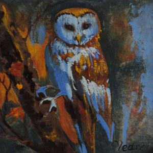 Origineel custom uil-olieverfschilderij van Vedrina.ART heldere kleurrijke abstracte kunst kunstwerk thuis hangend miniatuur modern cadeau