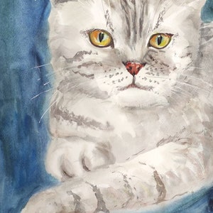 Dipinto originale personalizzato di gatto Scottish Fold su carta, dipinto da Vedrina.ART, opera d'arte astratta, luminosa e colorata, da appendere alla casa, regalo moderno.