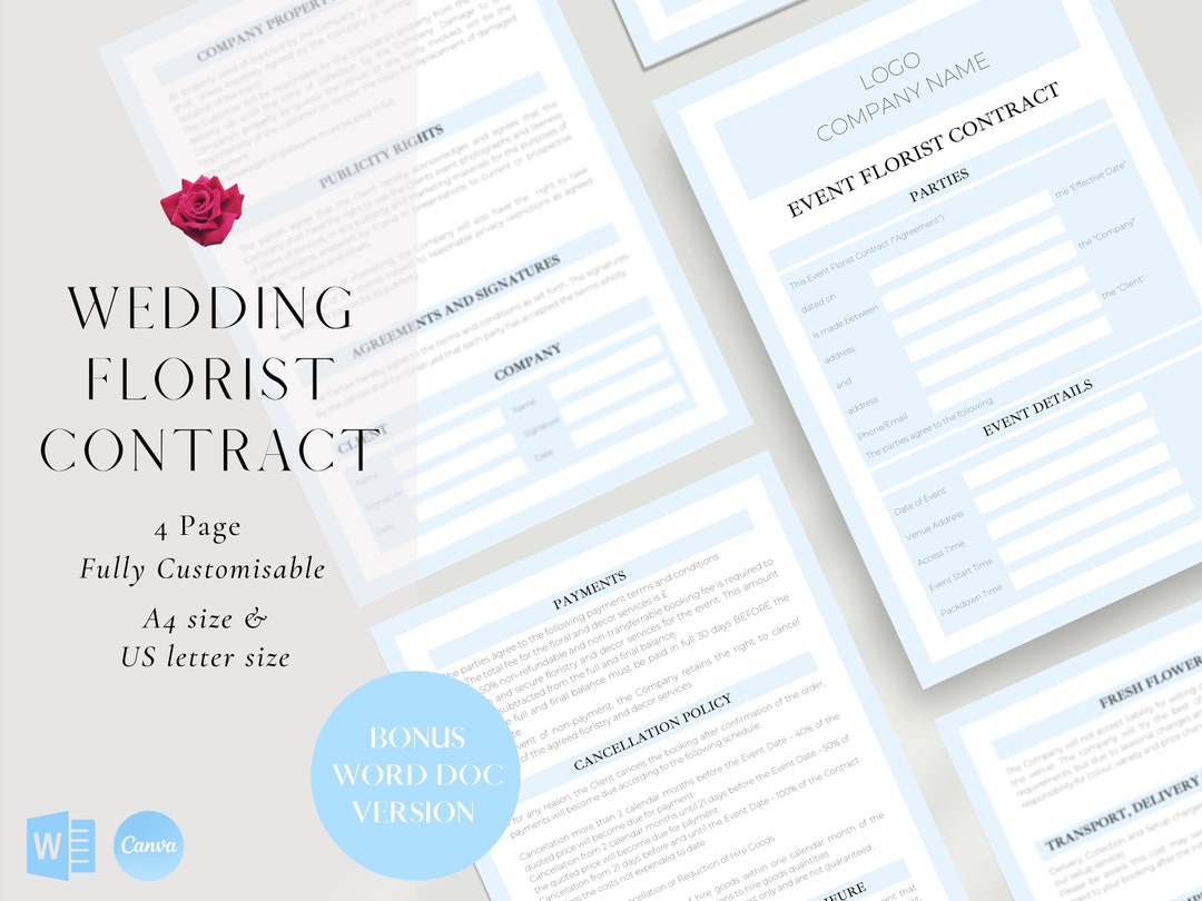 Editable Wedding & Event Florist Contract Template Client Etsy