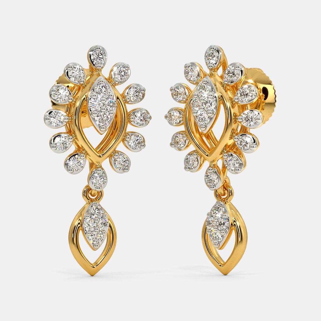 Natural Solitaire Diamond Hook Earrings Solid 14K Yellow Gold Hooks Earrings  Minimalist Handmade Ear Hooks Woman's Jewelry Best Gift for Her 