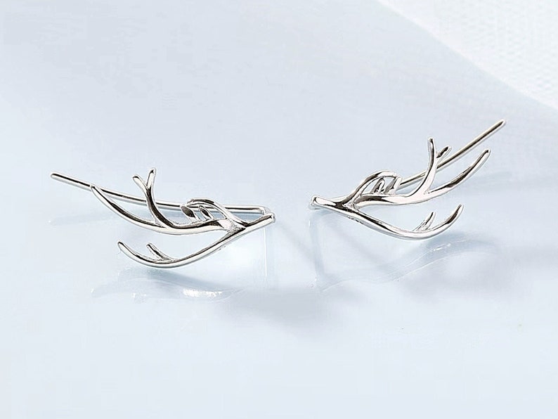Sterling Silver Antler Stud Earrings, Delicate Antler Stud Earrings