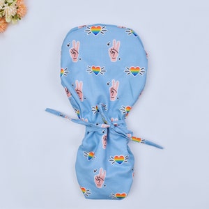 Pride ponytail scrub cap, Satin Lined scrub cap. Surgical cap women. Surgical cap with ponytail, Scrub caps for women.