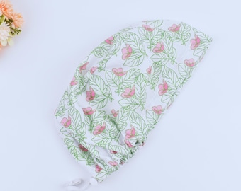 Gorro quirúrgico europeo floral: gorro quirúrgico con forro de satén