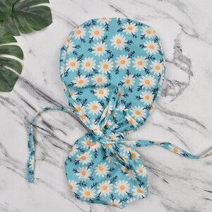 Floral ponytail scrub cap, Summer scrub cap with ponytail holder, Satin Lined scrub cap.
