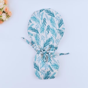 Tropical Forest Leaves Ponytail scrub cap, Surgical cap women. Satin Lined Option Surgical cap with ponytail, Satin Lining scrub cap.