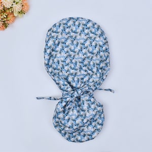 Floral ponytail scrub cap, Summer scrub cap with ponytail holder, Surgical cap women. Surgical cap with ponytail. Satin lined scrub cap.
