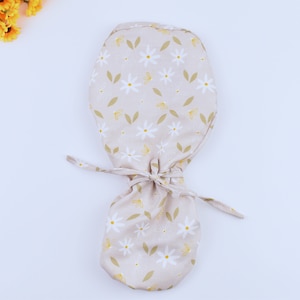 Floral Ponytail scrub cap, Surgical cap women. Satin Lined Option Surgical cap with ponytail, Scrub caps for women, Satin lined scrub cap.