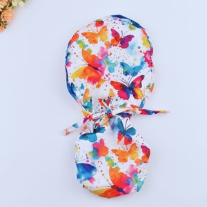 Butterfly Ponytail Scrub Cap: Satin Lined Cotton Surgical Cap