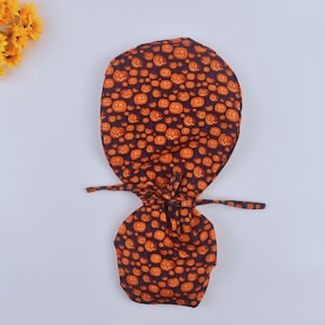 Halloween Pumpkin Scrub Cap: Satin Lined Cotton Nurse Hat