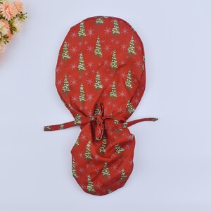 Christmas Tree Ponytail Scrub Cap: Euro Surgical Hat, Satin Lined