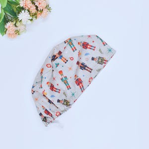 Nutcracker Christmas Euro Scrub Cap for women, Nutcracker Ponytail scrub cap, Christmas Surgical cap, scrub cap men, satin lined scrub cap.