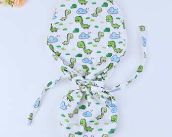 Dinosaur Ponytail Scrub Cap: Satin-Lined Surgical Cap