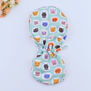 Cat Ponytail scrub cap, Surgical cap women. Satin Lined Option Surgical cap with ponytail, Scrub caps for women, Satin Lined scrub caps.