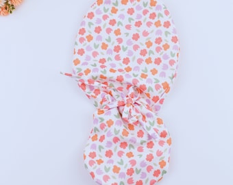 Floral Ponytail Scrub Cap: Satin Lined Surgical Cap